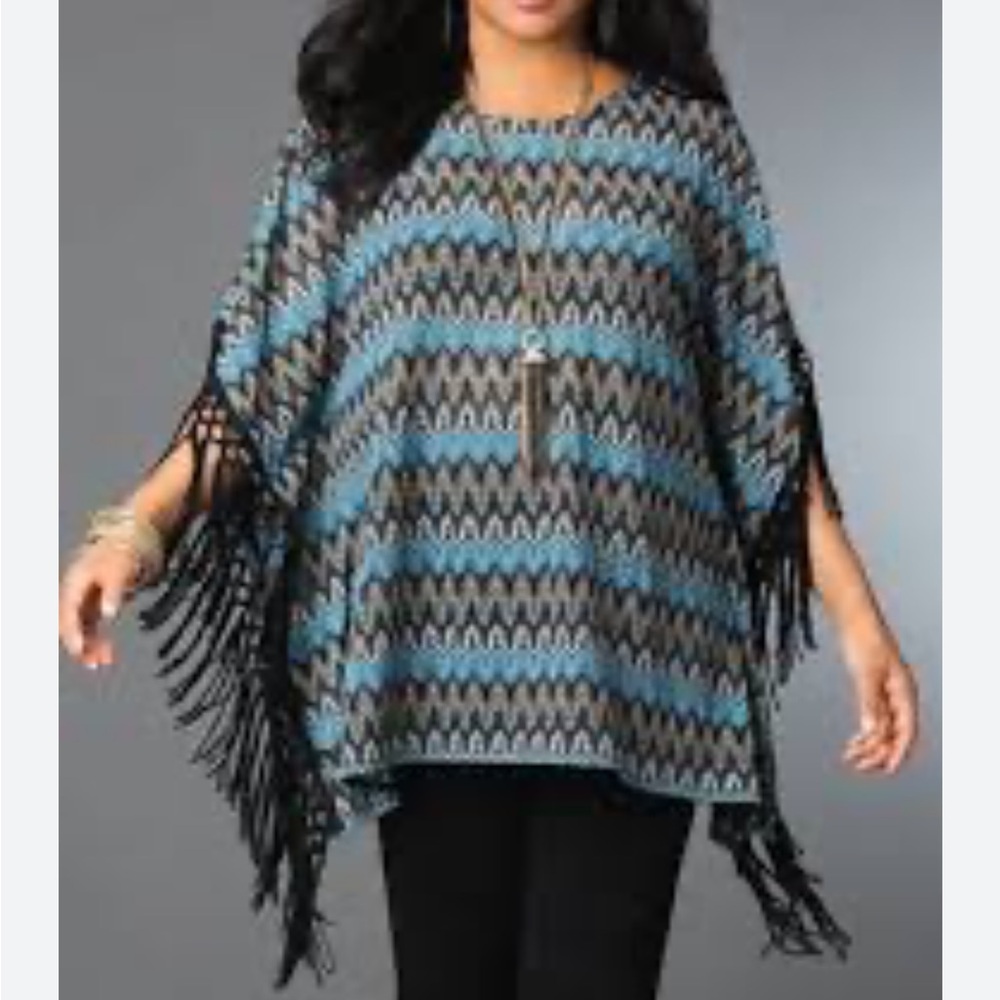 Catherines Metallic Fringed Poncho